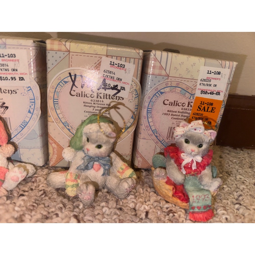 Vintage Enesco Calico Kittens Ornaments Set of 3 Priscilla Hillman 1993 623814 - Picture 4 of 6